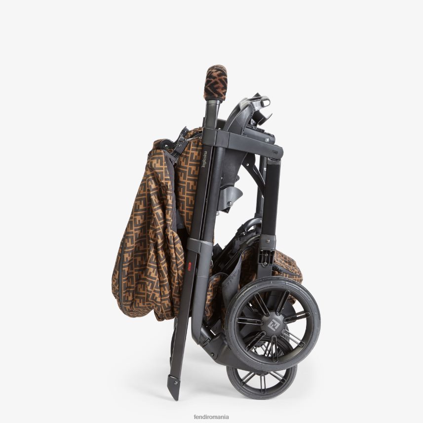 cărucior cu logo ff peste tot cu mâner din piele de oaie Modă Fendi copii accesorii 86084L2773