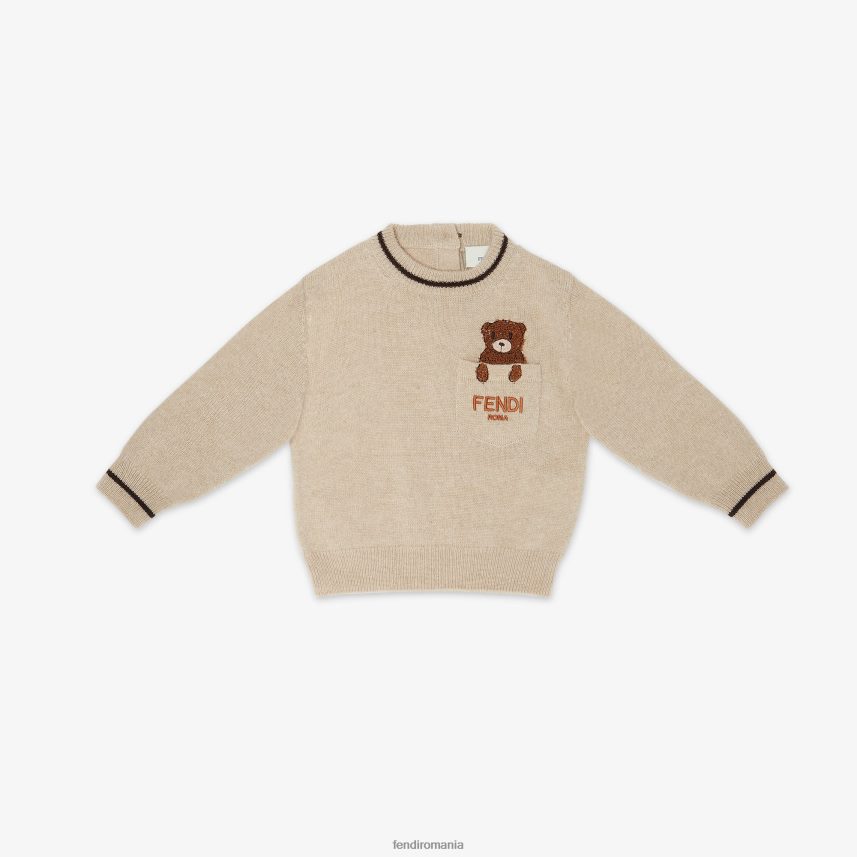 Pulover pentru bebeluși 100% cașmir, cu broderie de ursuleț Modă Fendi copii îmbrăcăminte 86084L2790