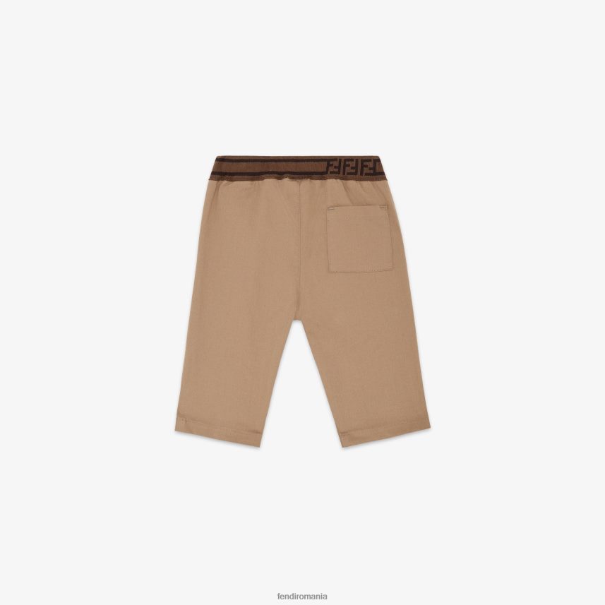 pantaloni din bumbac cu accent de logo bej Fendi copii îmbrăcăminte 86084L2820