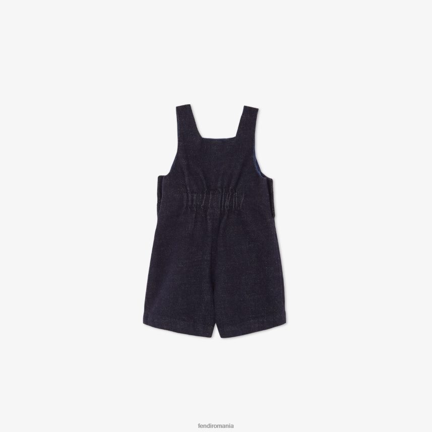 salopete din denim cu broderie albastru Fendi copii îmbrăcăminte 86084L2775