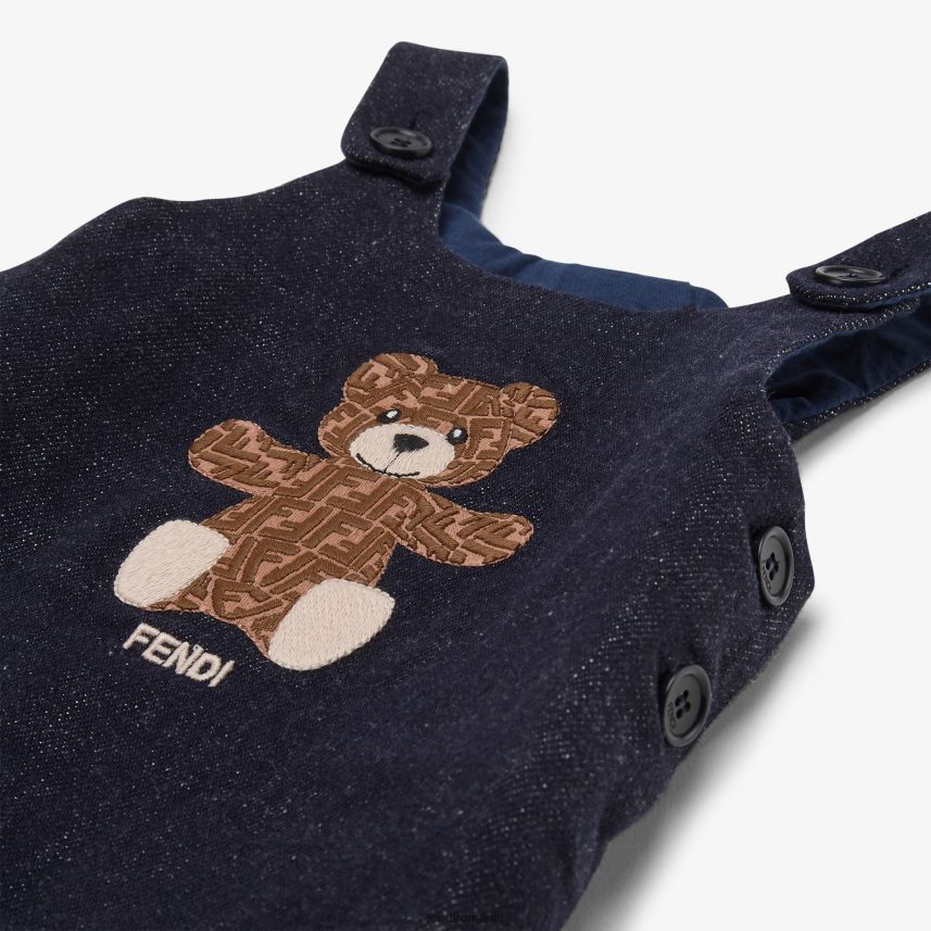salopete din denim cu broderie albastru Fendi copii îmbrăcăminte 86084L2775