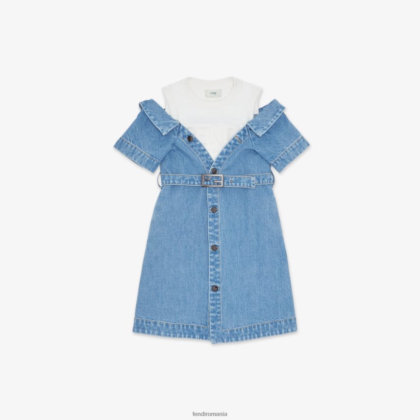 rochie junior din fleece din jerseu si denim albastru Fendi copii îmbrăcăminte 86084L2923