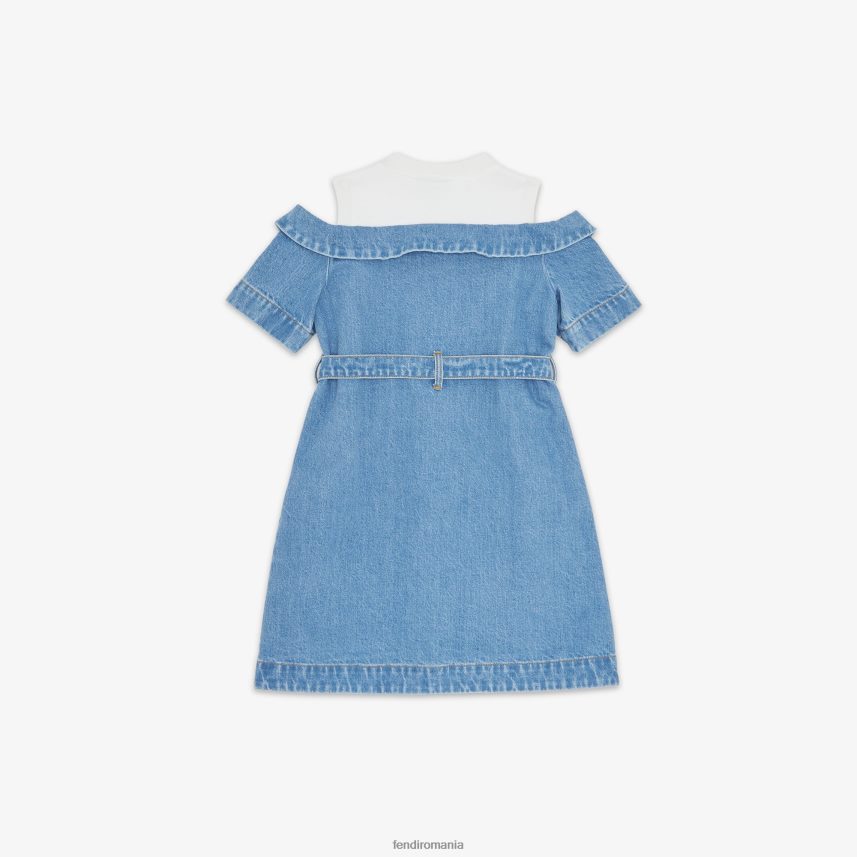 rochie junior din fleece din jerseu si denim albastru Fendi copii îmbrăcăminte 86084L2923