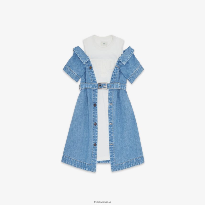 rochie junior din fleece din jerseu si denim albastru Fendi copii îmbrăcăminte 86084L2923