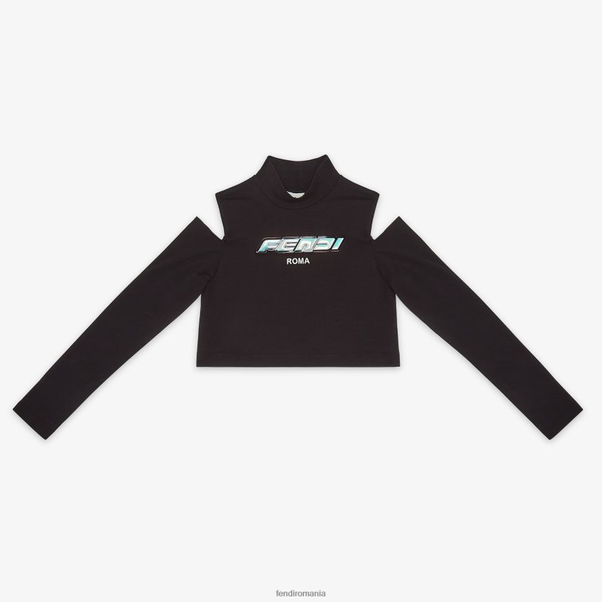 top crop din jerseu cu inscripții negru Fendi copii îmbrăcăminte 86084L2927