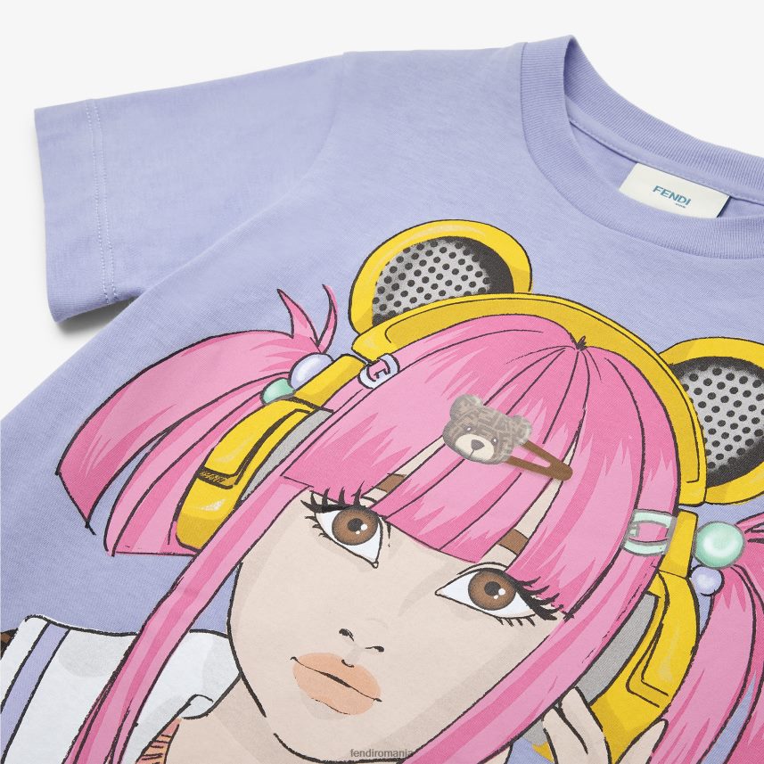 tricou din jerseu liliac cu imprimeu multiplu multicolor Fendi copii îmbrăcăminte 86084L2876