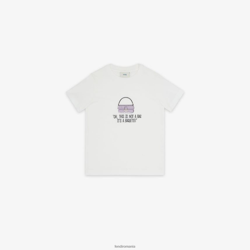 tricou junior din tricou cu broderie alb Fendi copii îmbrăcăminte 86084L2920