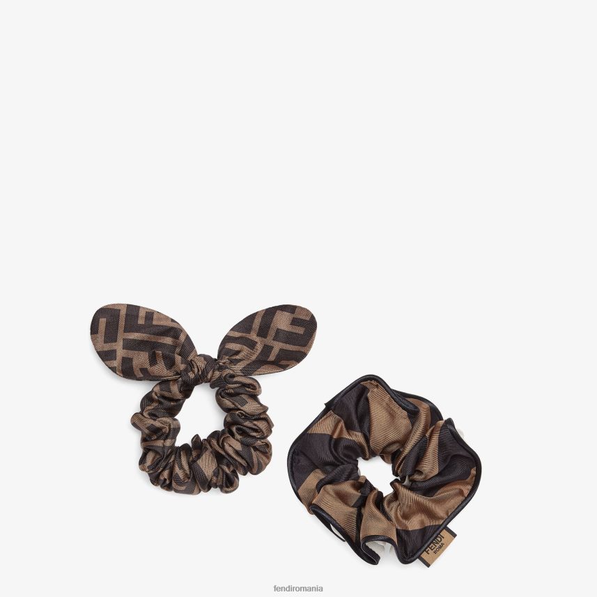 set de două benzi elastice de păr din mătase maro Fendi femei accesorii 86084L243