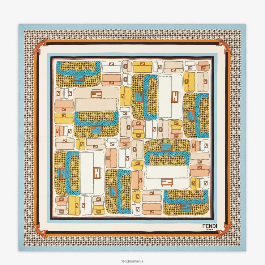 foulard de mătase albastru deschis Fendi femei accesorii 86084L480