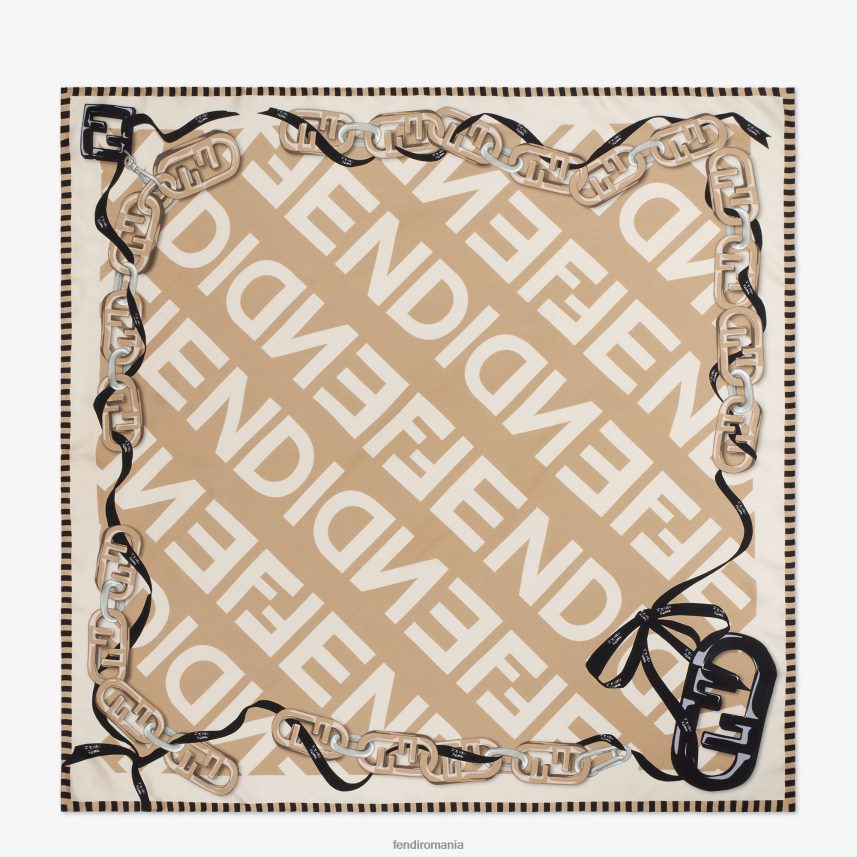 foulard din mătase organică bej Fendi femei accesorii 86084L213