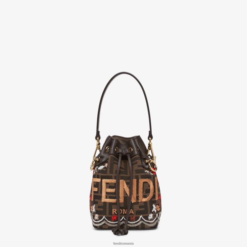 Mini geanta ff din material jacquard cu broderie maro Fendi femei accesorii 86084L582
