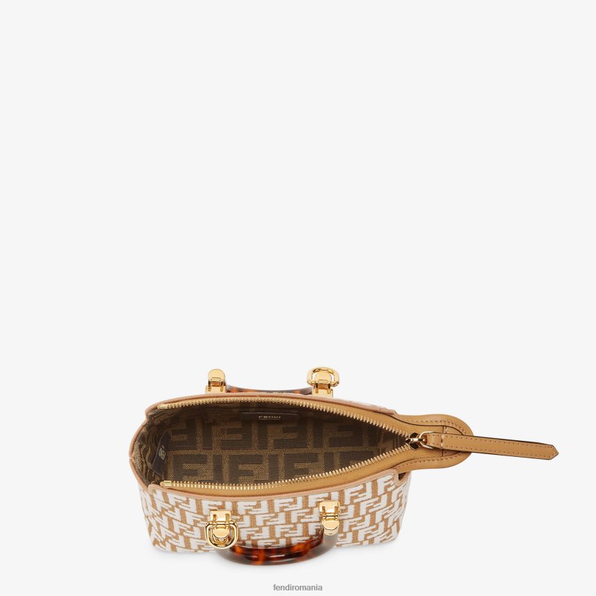 geantă boston mică din rafie cu un motiv ff din țesătură de tapiserie alb Fendi femei accesorii 86084L601