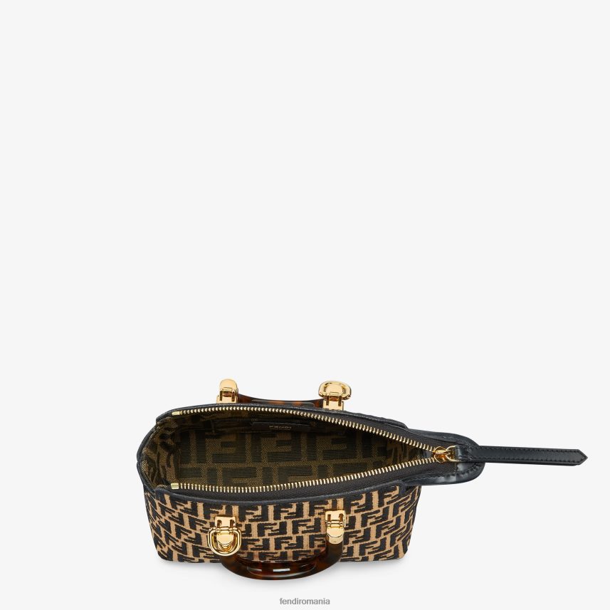 geantă boston mică din rafie cu un motiv ff din țesătură de tapiserie negru Fendi femei accesorii 86084L651