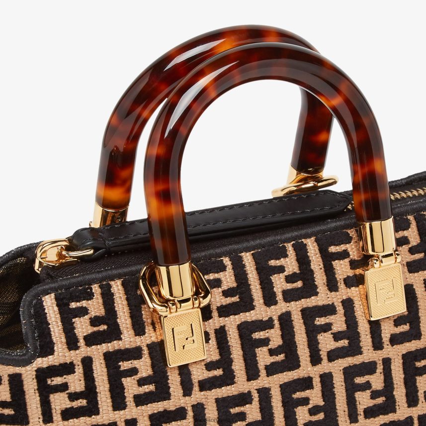 geantă boston mică din rafie cu un motiv ff din țesătură de tapiserie negru Fendi femei accesorii 86084L651