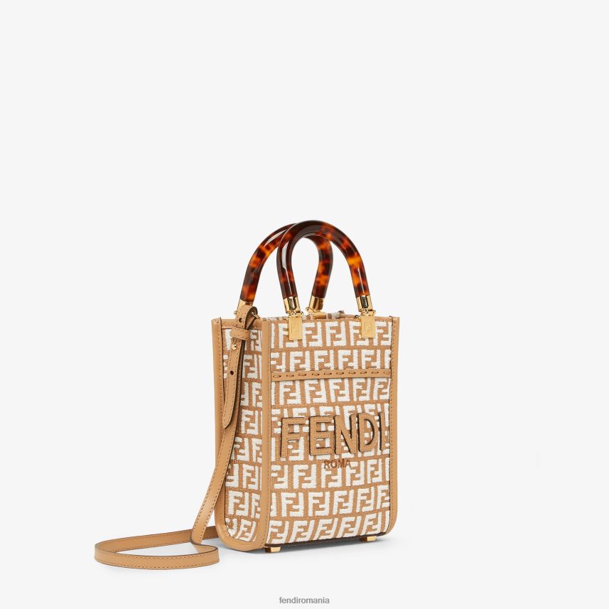 geanta mini din rafie cu motiv ff tesatura tapiserie alb Fendi femei accesorii 86084L599