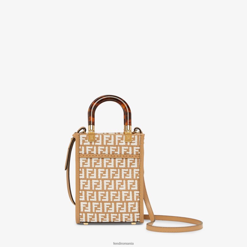 geanta mini din rafie cu motiv ff tesatura tapiserie alb Fendi femei accesorii 86084L599