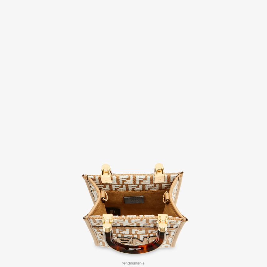 geanta mini din rafie cu motiv ff tesatura tapiserie alb Fendi femei accesorii 86084L599