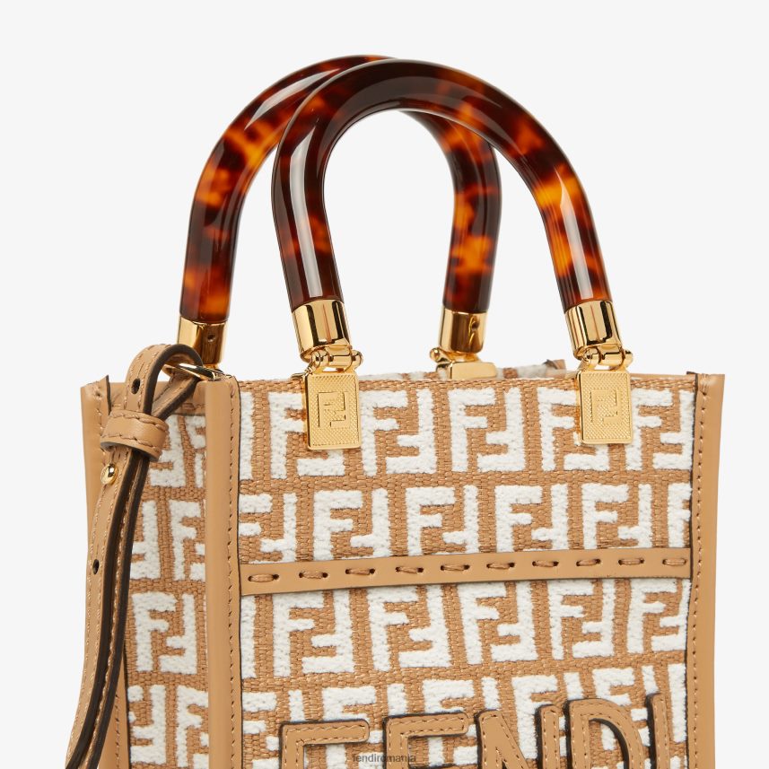 geanta mini din rafie cu motiv ff tesatura tapiserie alb Fendi femei accesorii 86084L599