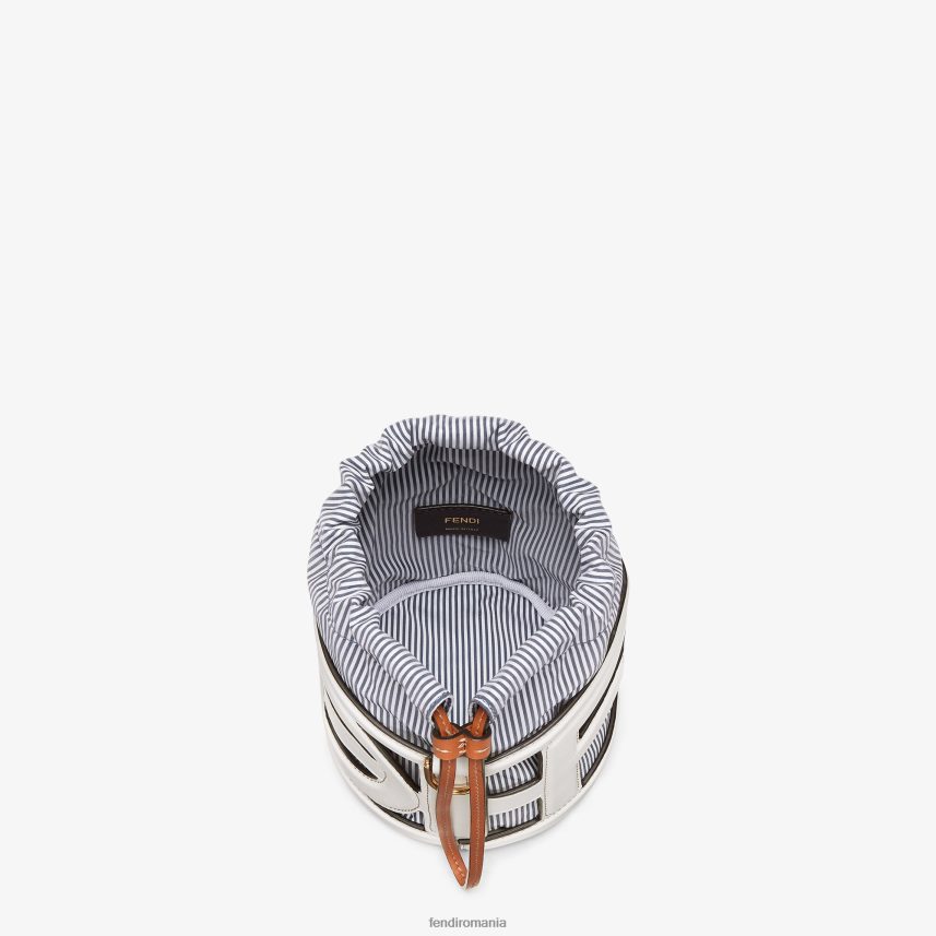 mini-geanta din piele si stofa cu dungi alb Fendi femei accesorii 86084L614