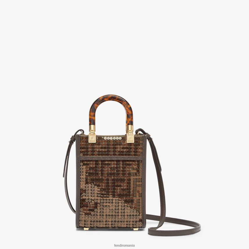 mini geanta ff din material jacquard cu paiete maro Fendi femei accesorii 86084L584