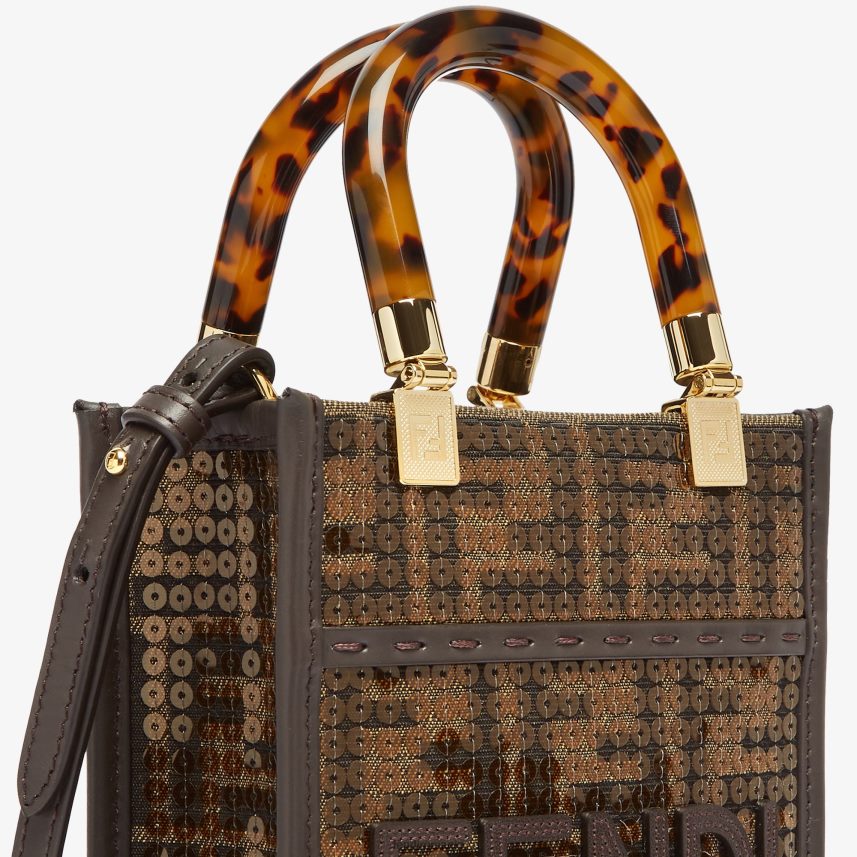 mini geanta ff din material jacquard cu paiete maro Fendi femei accesorii 86084L584