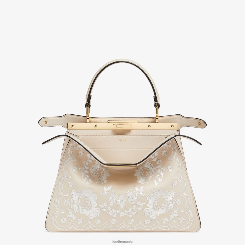 Geanta din piele camelie cu broderie florala roz Fendi femei accesorii 86084L605