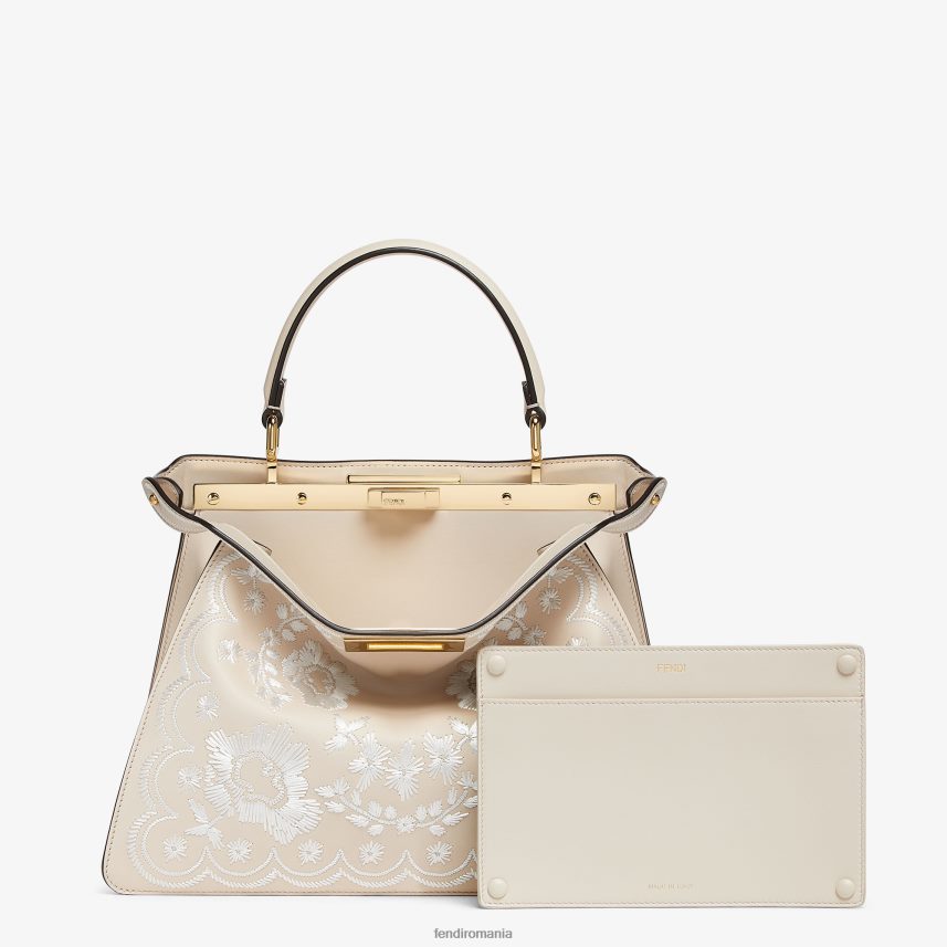 Geanta din piele camelie cu broderie florala roz Fendi femei accesorii 86084L605