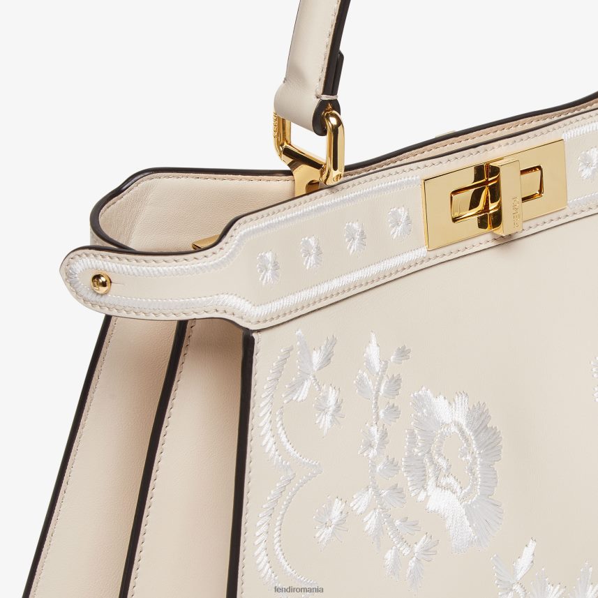 Geanta din piele camelie cu broderie florala roz Fendi femei accesorii 86084L605