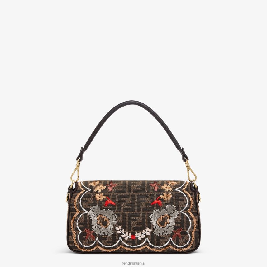 Geanta ff din stofa jacquard cu broderie florala maro Fendi femei accesorii 86084L583