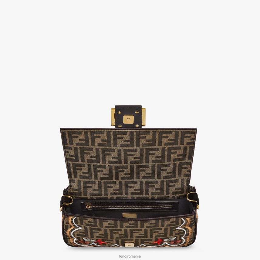 Geanta ff din stofa jacquard cu broderie florala maro Fendi femei accesorii 86084L583