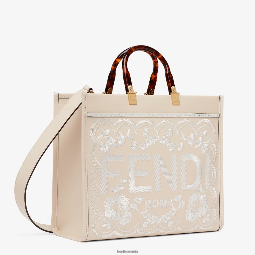 Geanta shopper din piele camelia cu broderie florala roz Fendi femei accesorii 86084L591