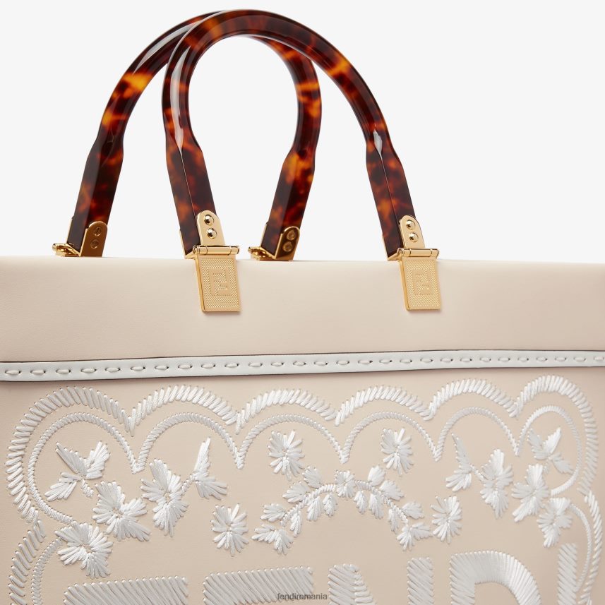 Geanta shopper din piele camelia cu broderie florala roz Fendi femei accesorii 86084L591