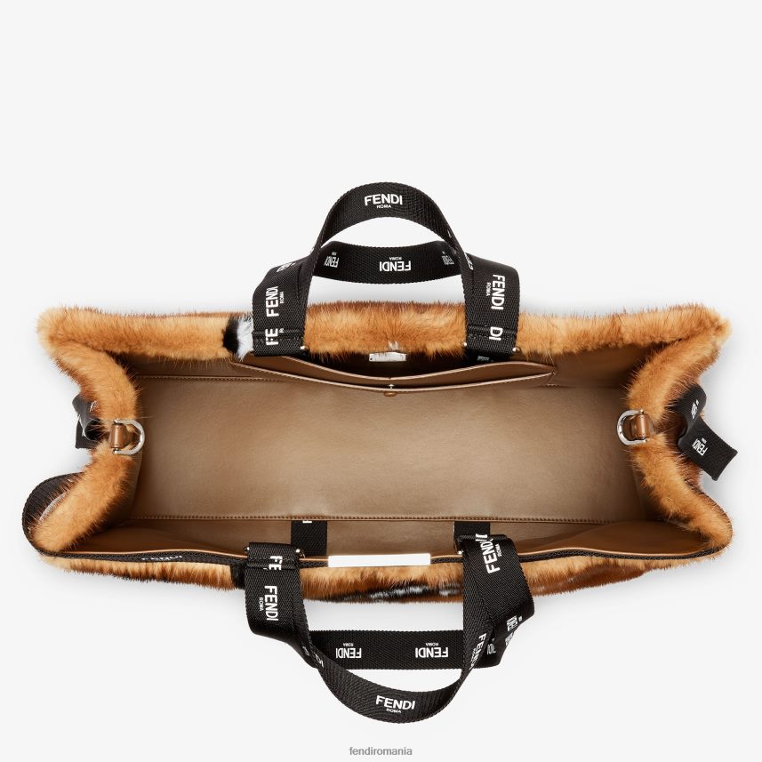 cumpărător de nurcă cu incrustație de panglică maro Fendi femei accesorii 86084L761