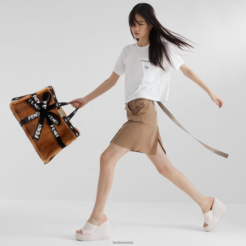 cumpărător de nurcă cu incrustație de panglică maro Fendi femei accesorii 86084L761