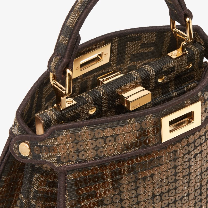 ff geantă din material jacquard cu paiete maro Fendi femei accesorii 86084L560