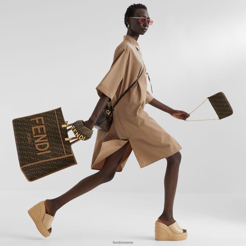 ff shopper din țesătură jacquard maro Fendi femei accesorii 86084L533