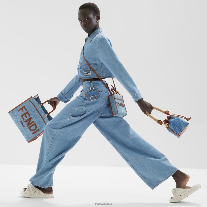 geantă shopper din denim albastru deschis Fendi femei accesorii 86084L624