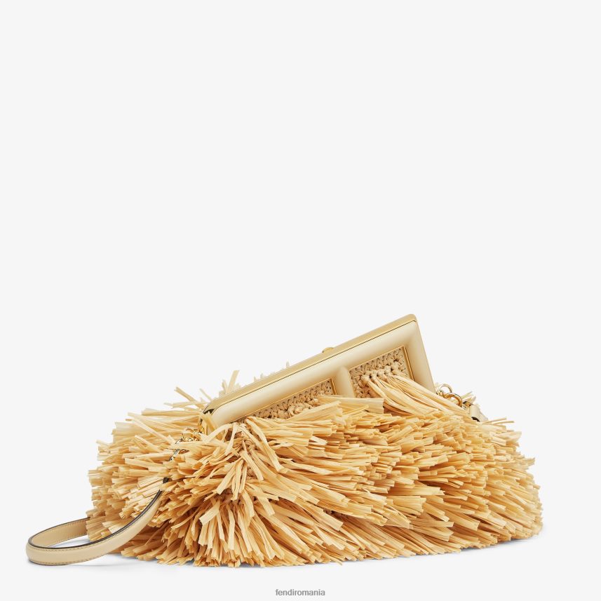 geanta cu franjuri din rafie naturala bej Fendi femei accesorii 86084L671