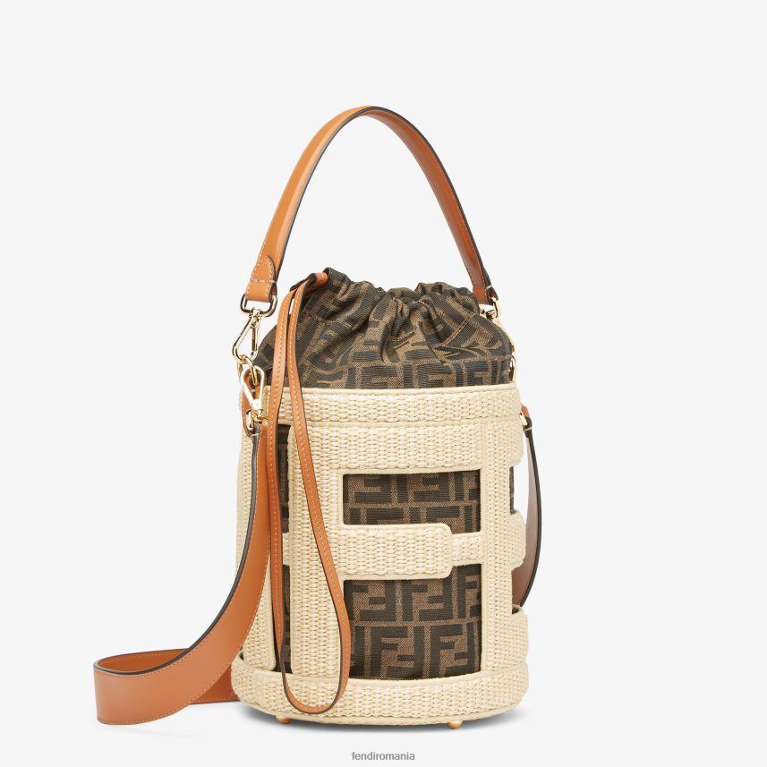 geanta din paie naturala si stofa ff bej Fendi femei accesorii 86084L604