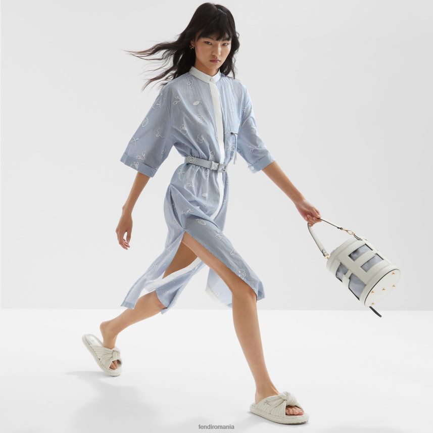 geanta din piele si stofa cu dungi alb Fendi femei accesorii 86084L615