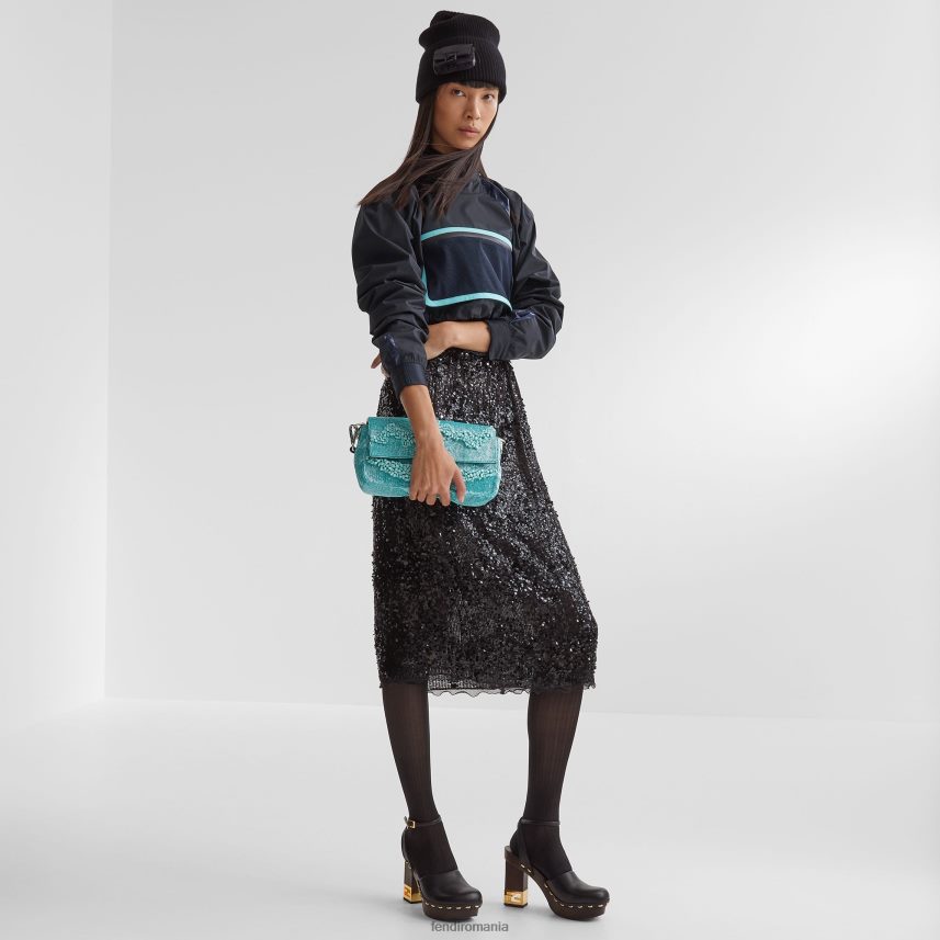 geanta reeditare in pietre si margele albastru deschis Fendi femei accesorii 86084L782
