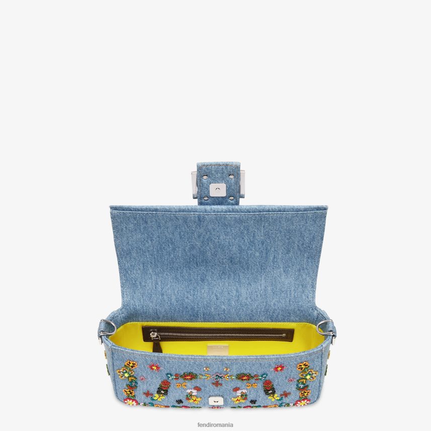 geanta reeditie denim cu broderie de flori albastru deschis Fendi femei accesorii 86084L635