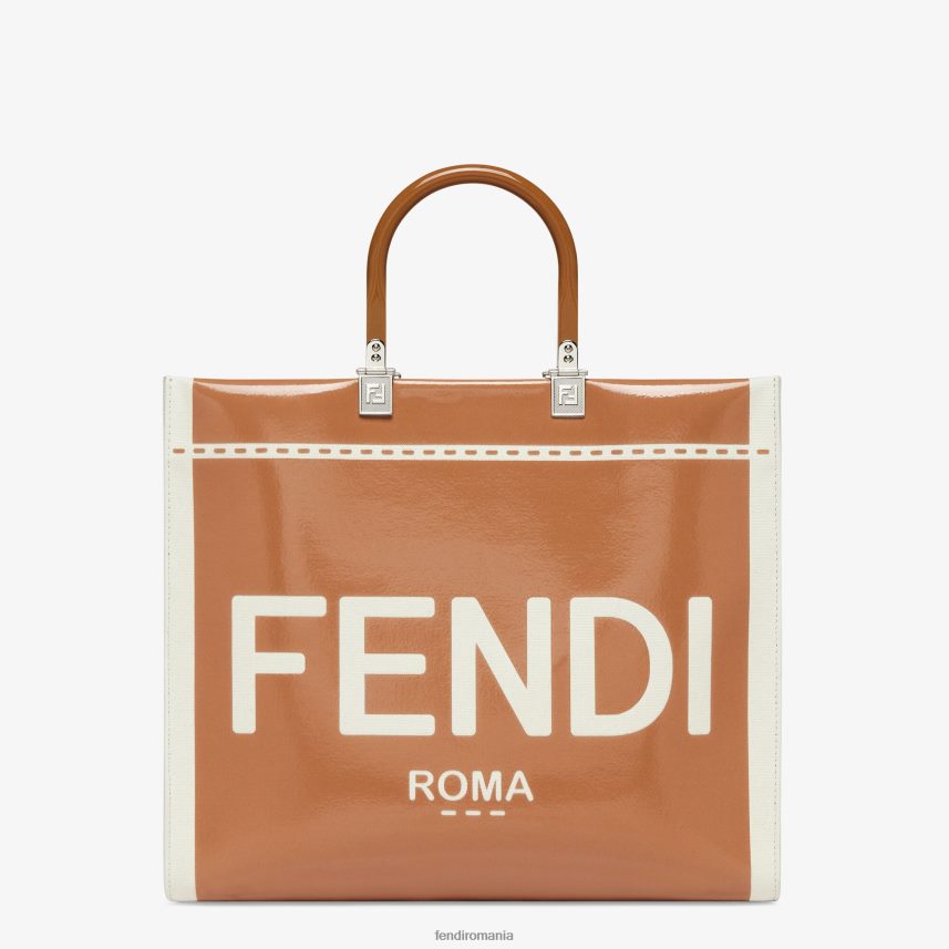 geanta shopper din panza si piele lacuita maro Fendi femei accesorii 86084L742