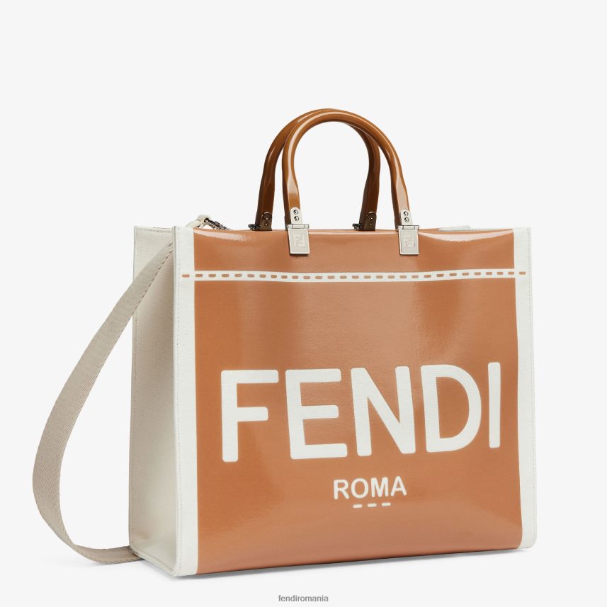 geanta shopper din panza si piele lacuita maro Fendi femei accesorii 86084L742
