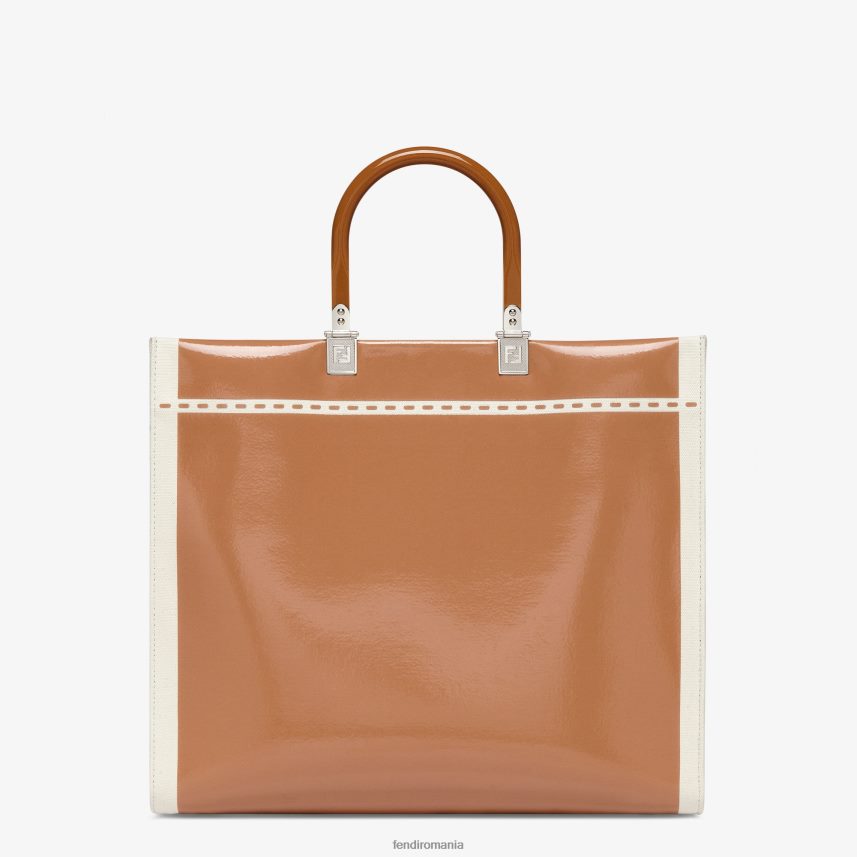 geanta shopper din panza si piele lacuita maro Fendi femei accesorii 86084L742