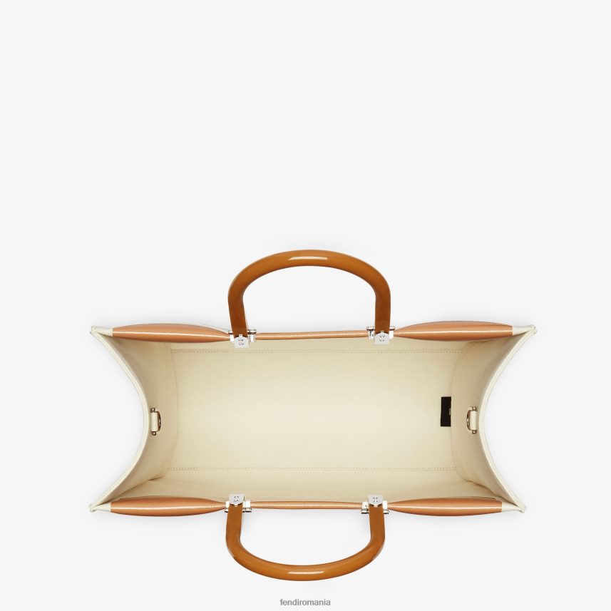 geanta shopper din panza si piele lacuita maro Fendi femei accesorii 86084L742