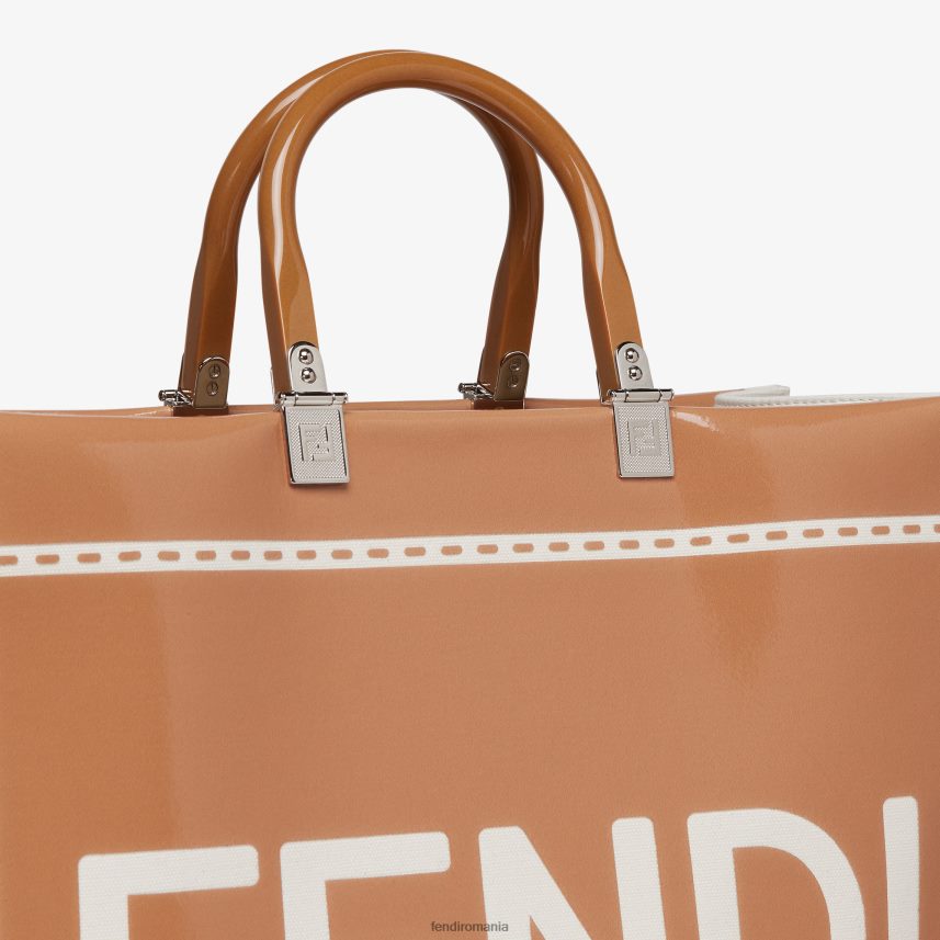 geanta shopper din panza si piele lacuita maro Fendi femei accesorii 86084L742
