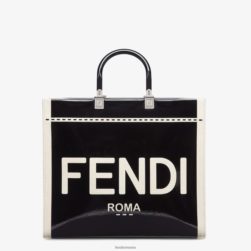geanta shopper din panza si piele lacuita negru Fendi femei accesorii 86084L740