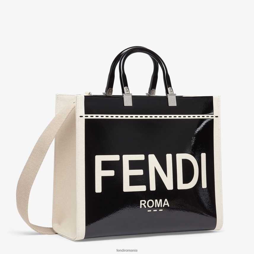 geanta shopper din panza si piele lacuita negru Fendi femei accesorii 86084L740