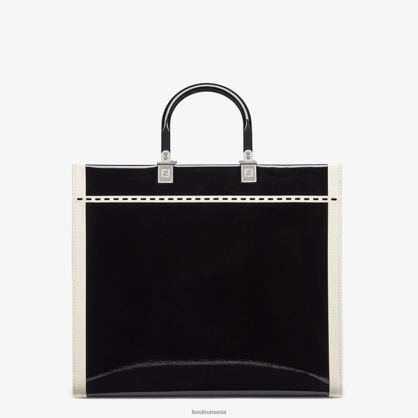 geanta shopper din panza si piele lacuita negru Fendi femei accesorii 86084L740